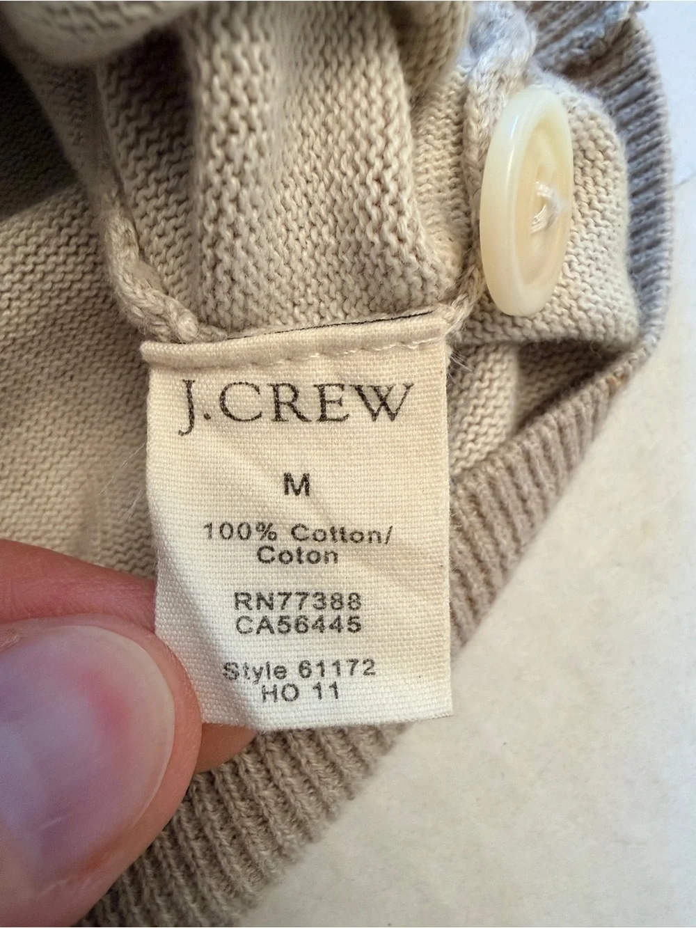 J Crew Men’s Size Medium 1/4 Button Shawl Collar Oatmeal Cotton Pullover Sweater